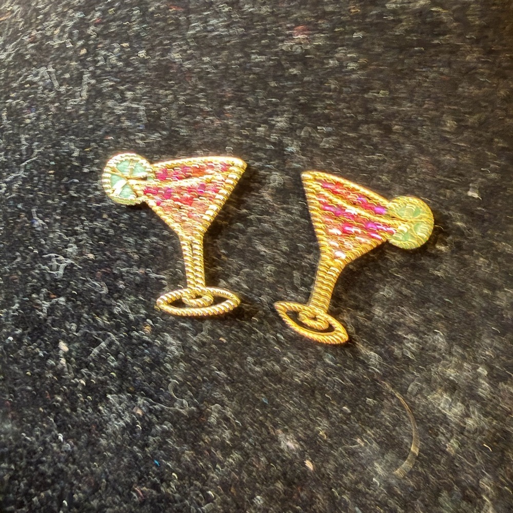 Gold and Pink Cocktail Glass Earrings